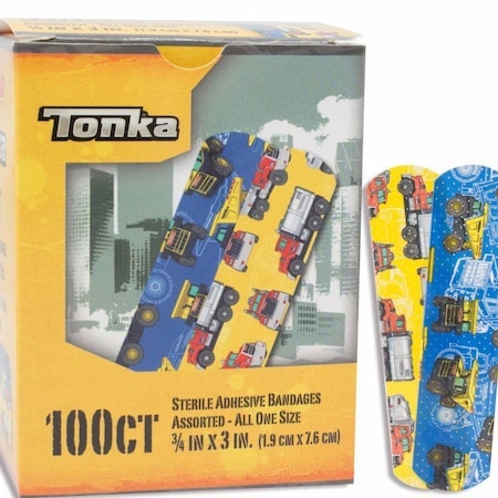 American White Cross Stat Strip Adhesive Strip 3/4 X 3 Inch Plastic Rectangle Kid Design Tonka Sterile, 100PK 10849